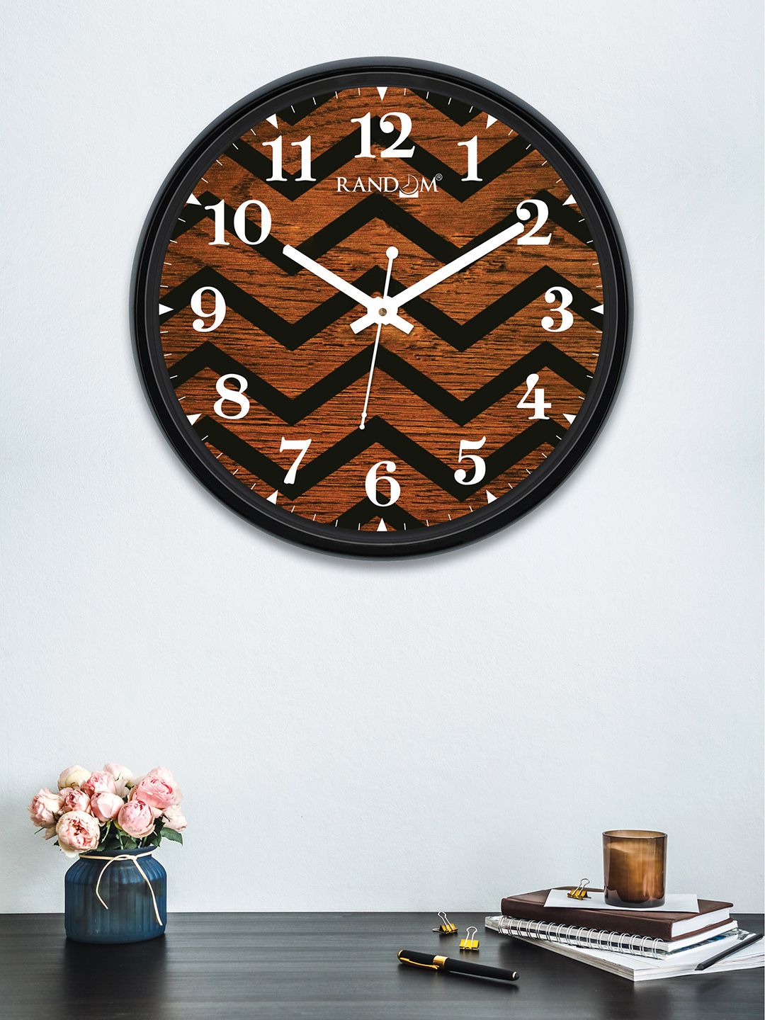 RANDOM Coffee Brown & Black Round Printed 30 cm Analogue Wall Clock Price in India