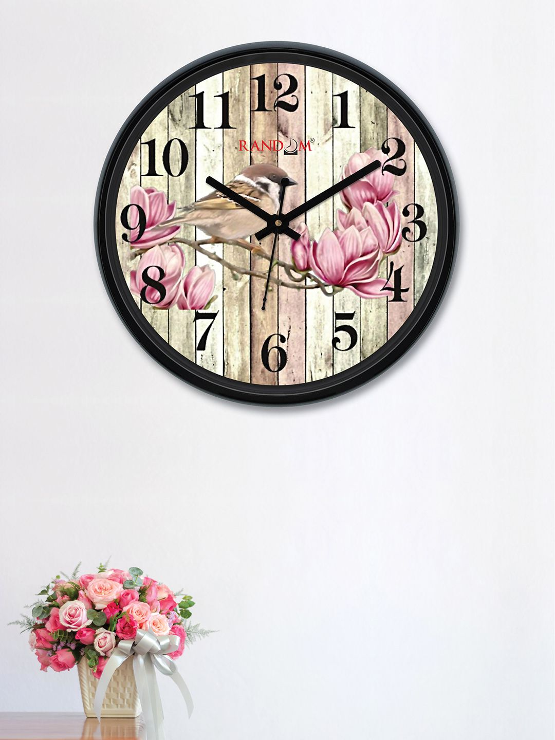 RANDOM Beige & Pink Round Solid 30 cm Analogue Wall Clock Price in India