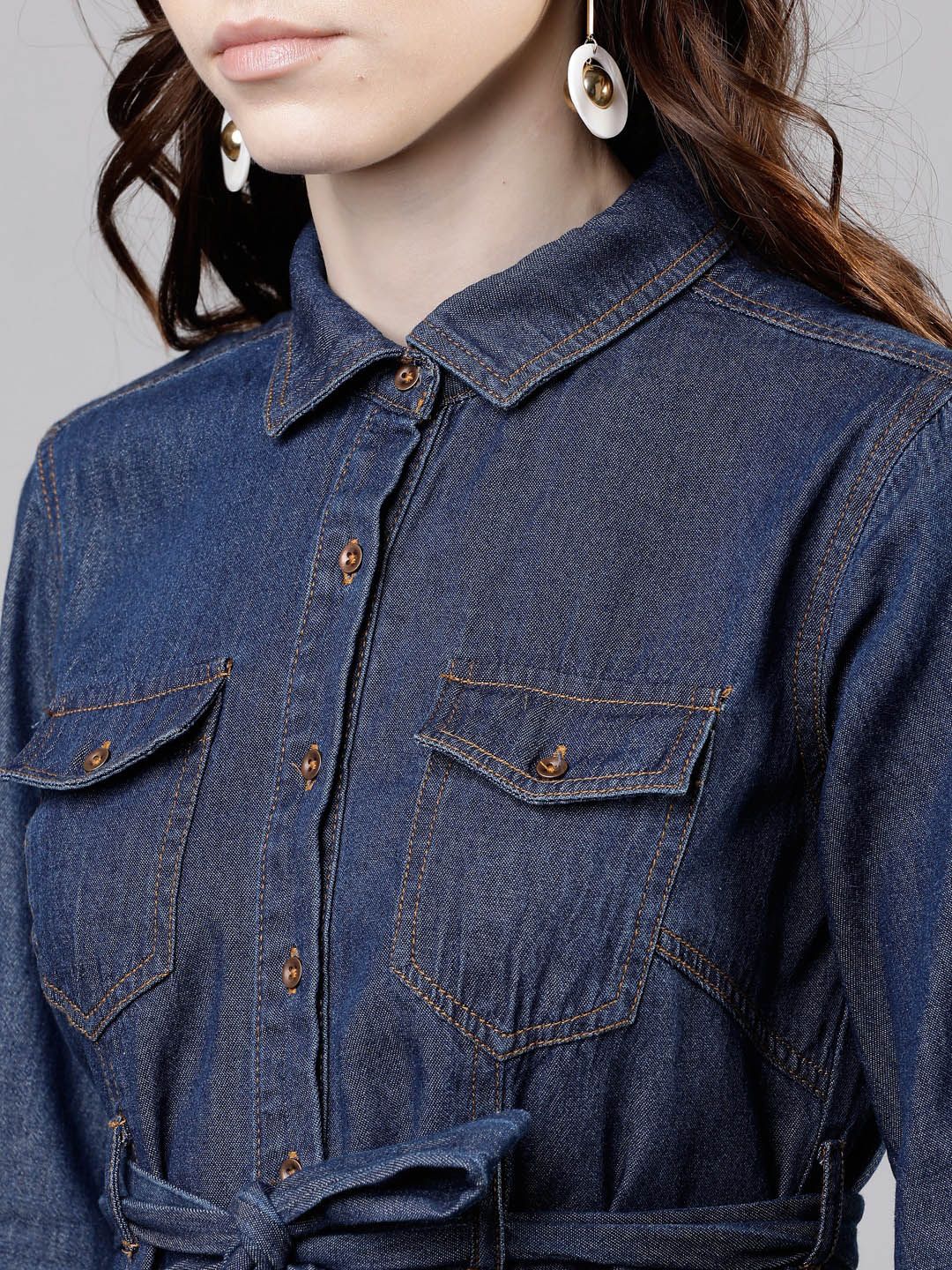 Buy Tokyo Talkies Navy Blue Denim Shirt Dress - Dresses for Women 10891968  | Myntra