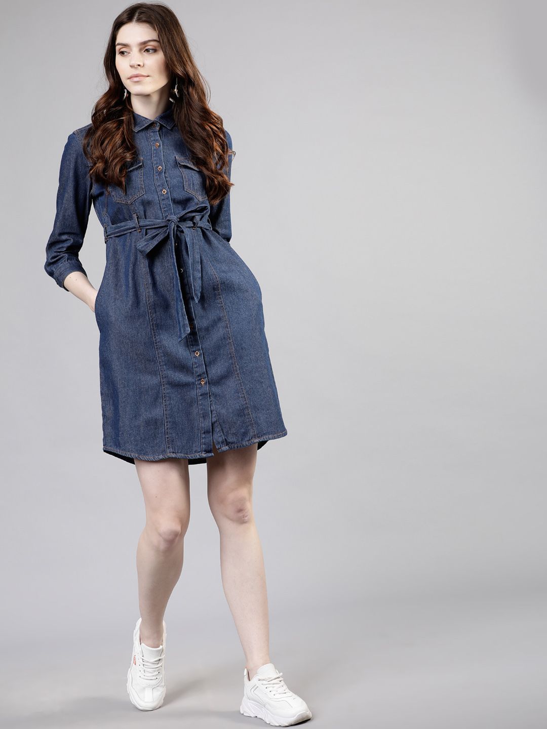 Buy Tokyo Talkies Navy Blue Denim Shirt Dress - Dresses for Women 10891968  | Myntra