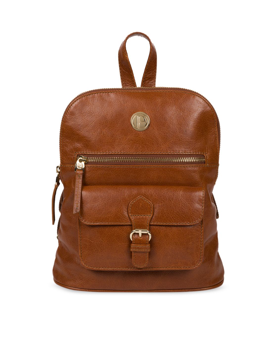 PURE LUXURIES LONDON Women Camel Brown Solid Leather Zinnia Backpack Price in India