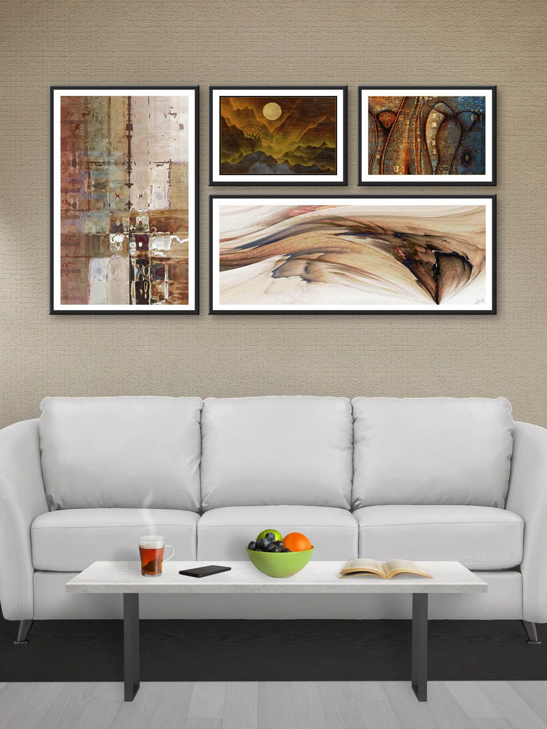 999Store Set of 4 Brown Abstract Printed MDF Wall Art Price in India