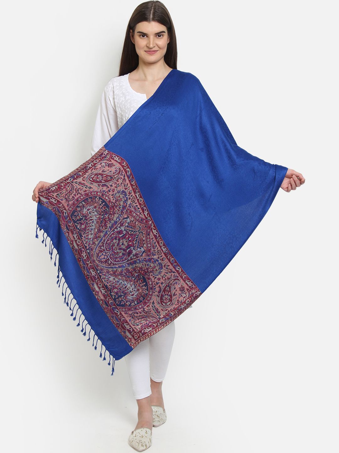 Anekaant Women Blue & Maroon Woven Design Shawl Price in India