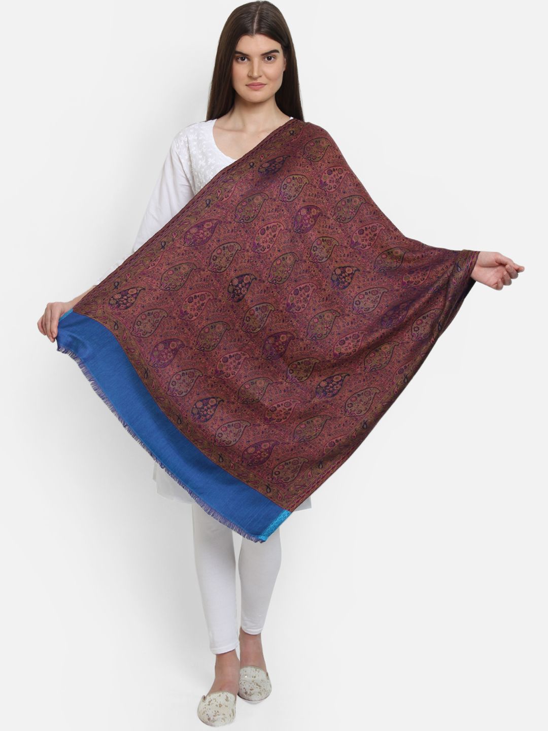 Anekaant Women Purple & Blue Woven Design Shawl Price in India