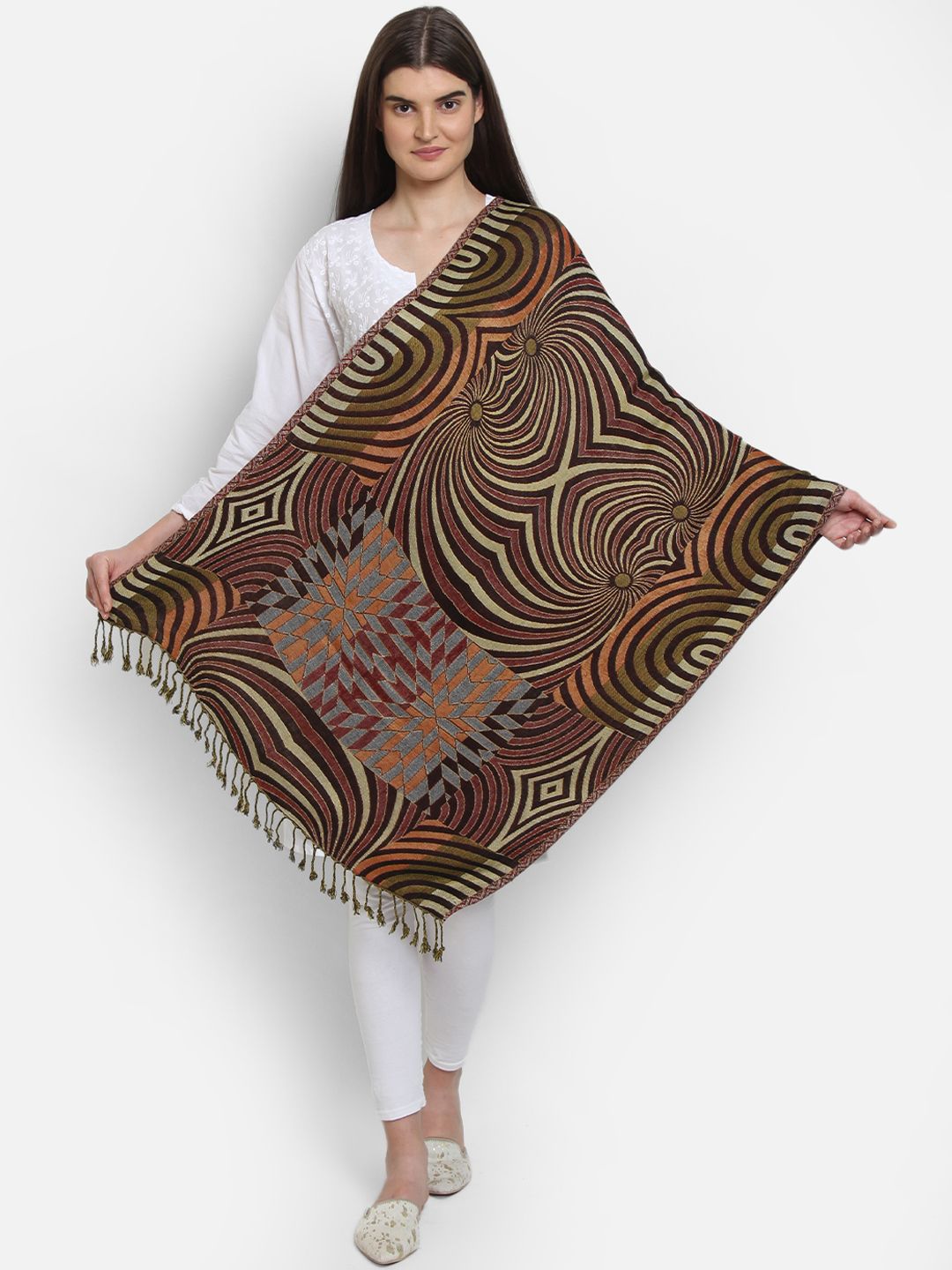 Anekaant Women Brown & Black Woven Design Shawl Price in India