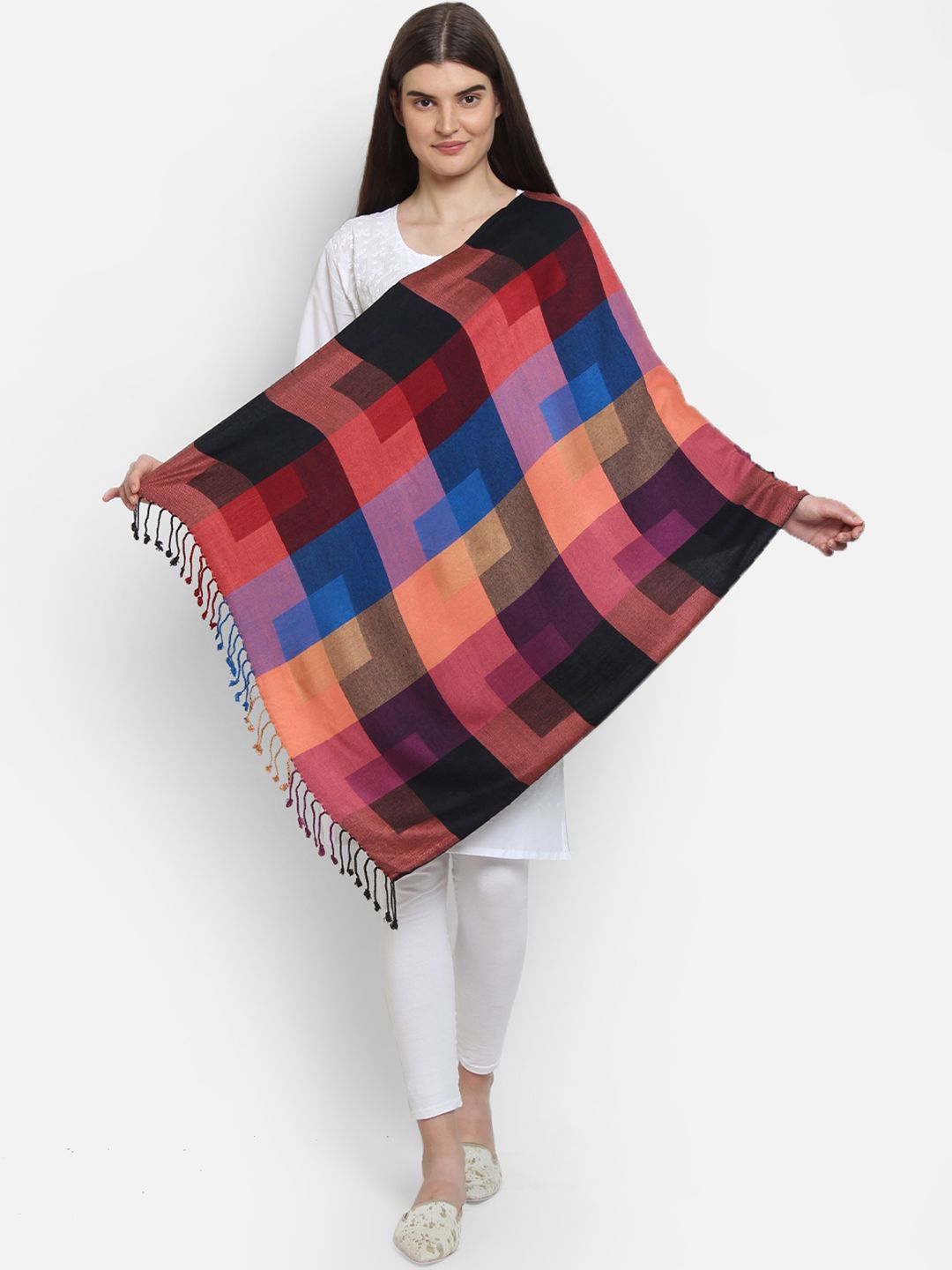 Anekaant Women Pink & Brown Woven Design Shawl Price in India