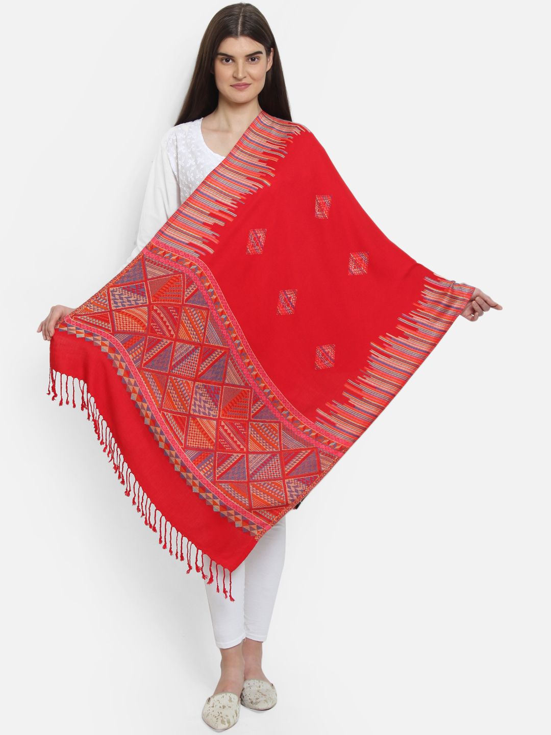 Anekaant Women Red & Blue Woven Design Shawl Price in India