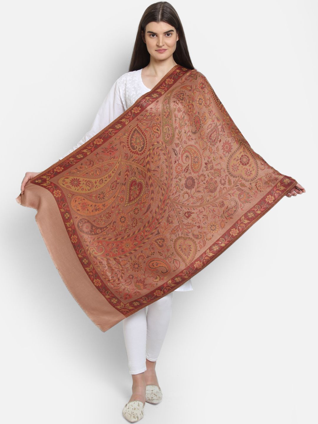 Anekaant Women Copper Coloured Woven Design Shawl Price in India