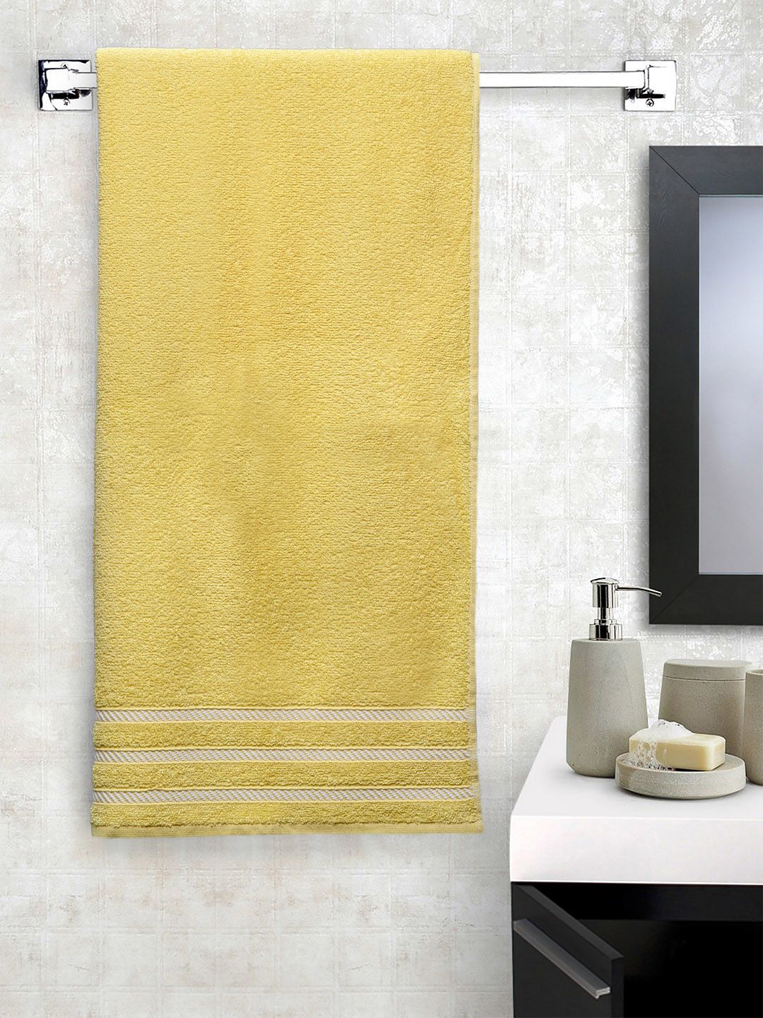 Trident Yellow Solid 380 GSM Anti Microbial Bath Towel Price in India