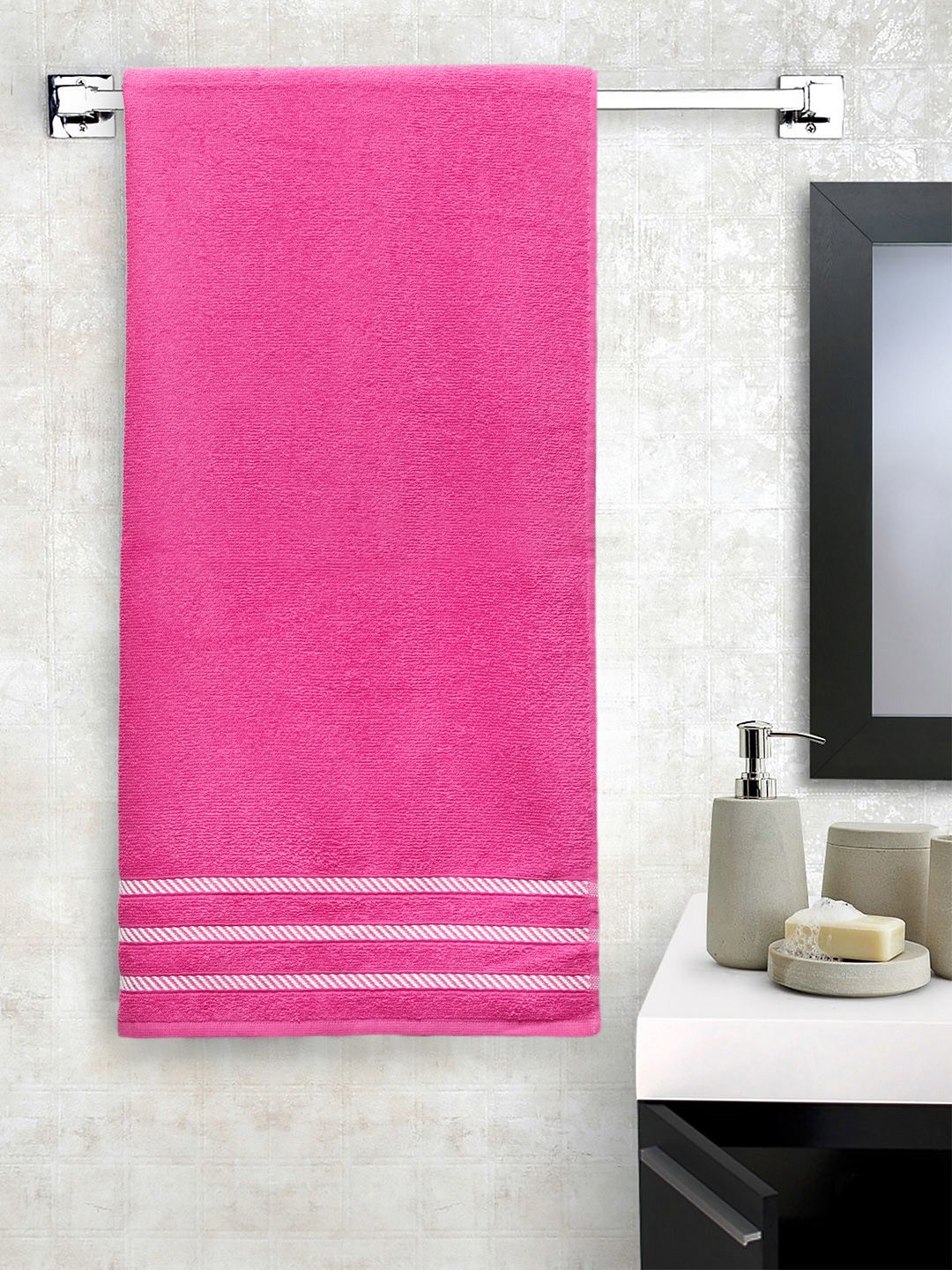 Trident Pink Solid 380 GSM Anti Microbial Bath Towel Price in India