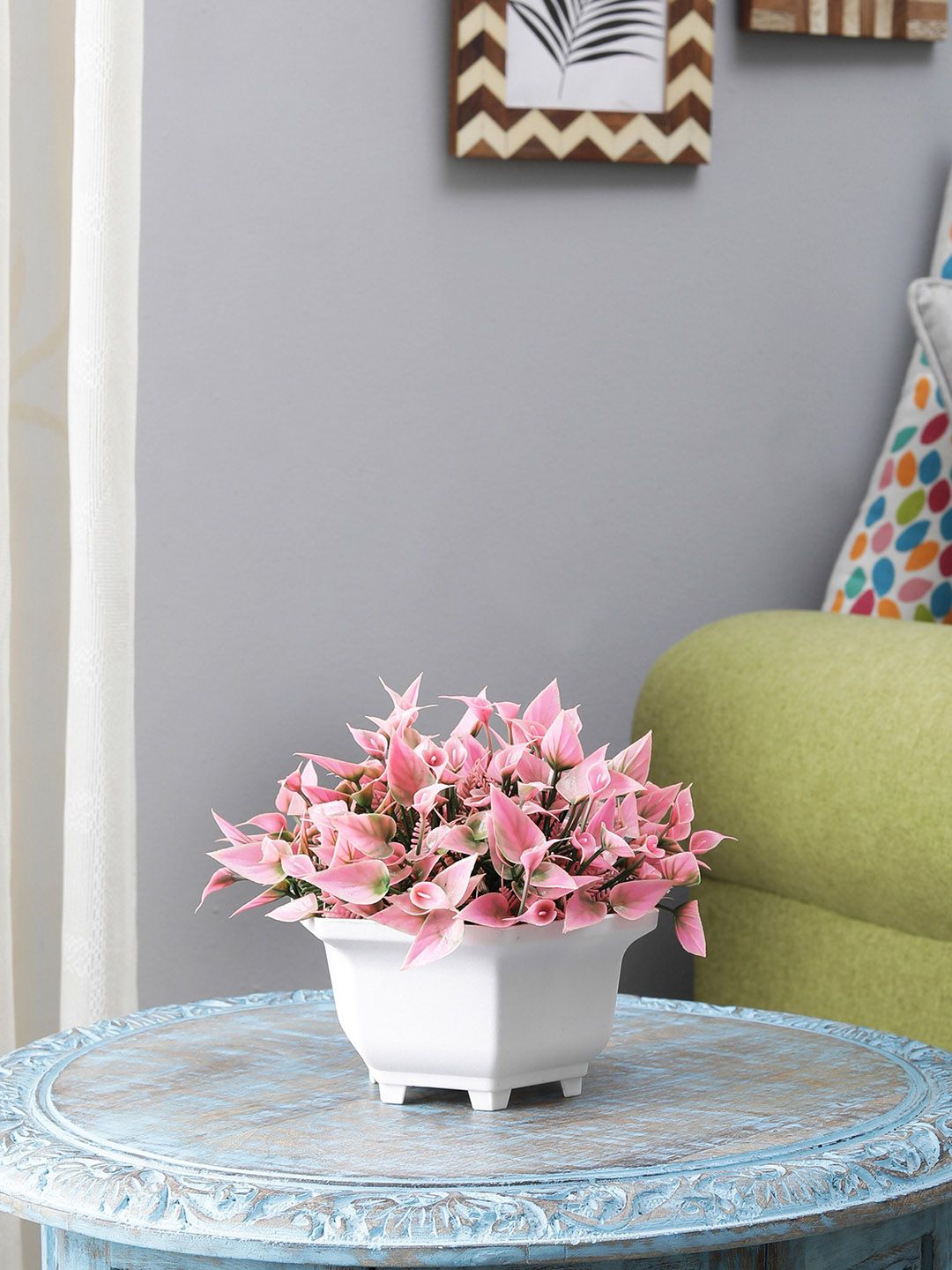 FOLIYAJ Pink Artificial Plant With White Pot Price in India