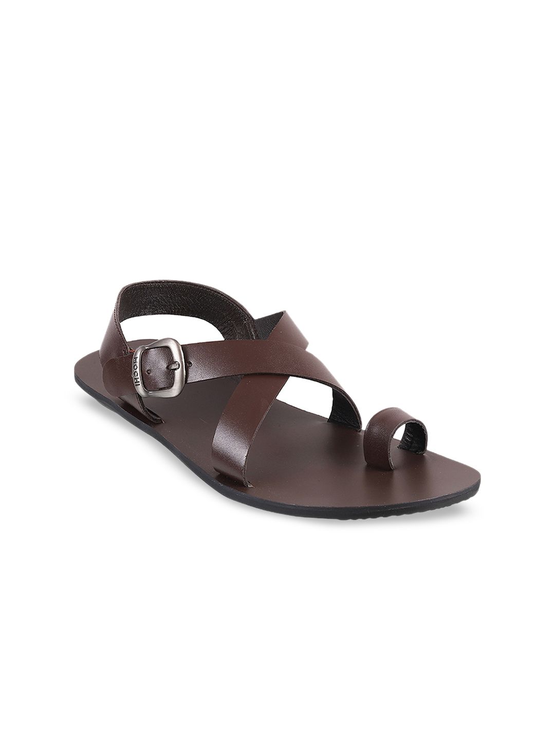 Mochi Men Brown Leather Comfort Sandals