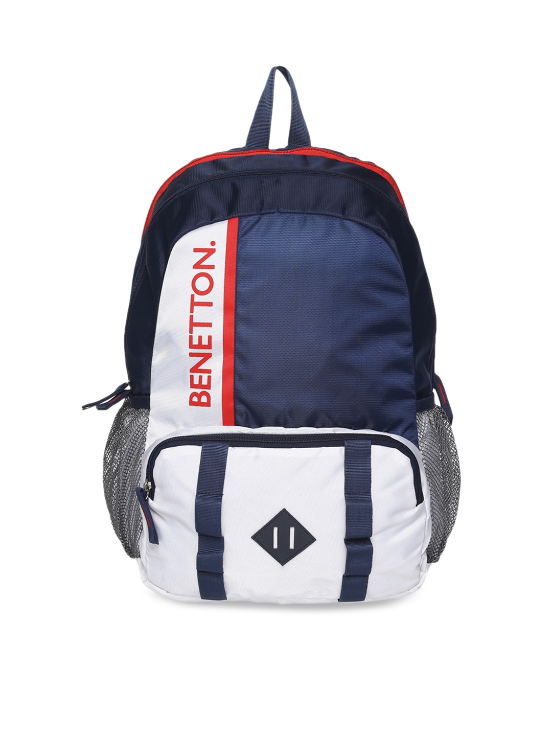 United Colors of Benetton Unisex Navy Blue & White Solid Backpack Price in India