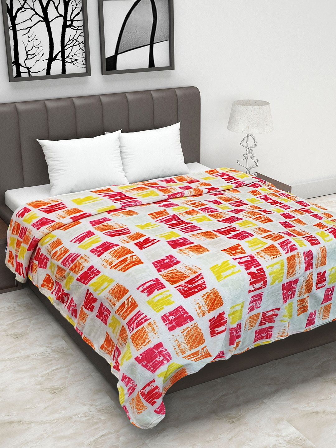 Status Orange Abstract Mild Winter 150 GSM Double Bed Blanket Price in India
