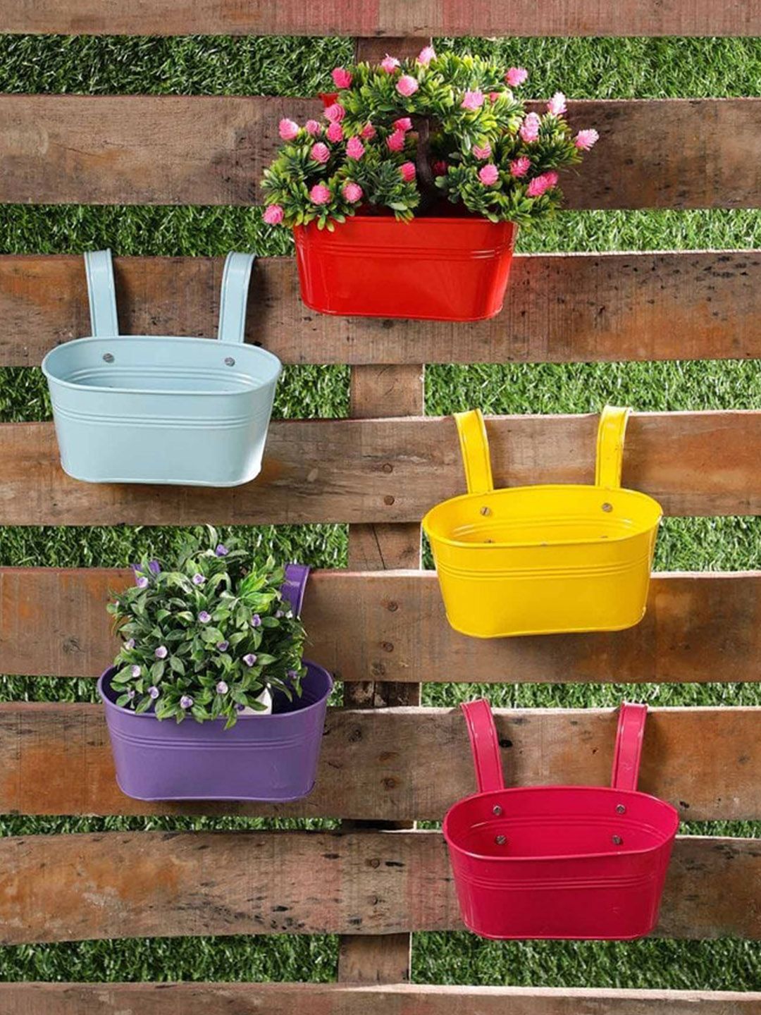green girgit Set of 5 Solid Planters Price in India