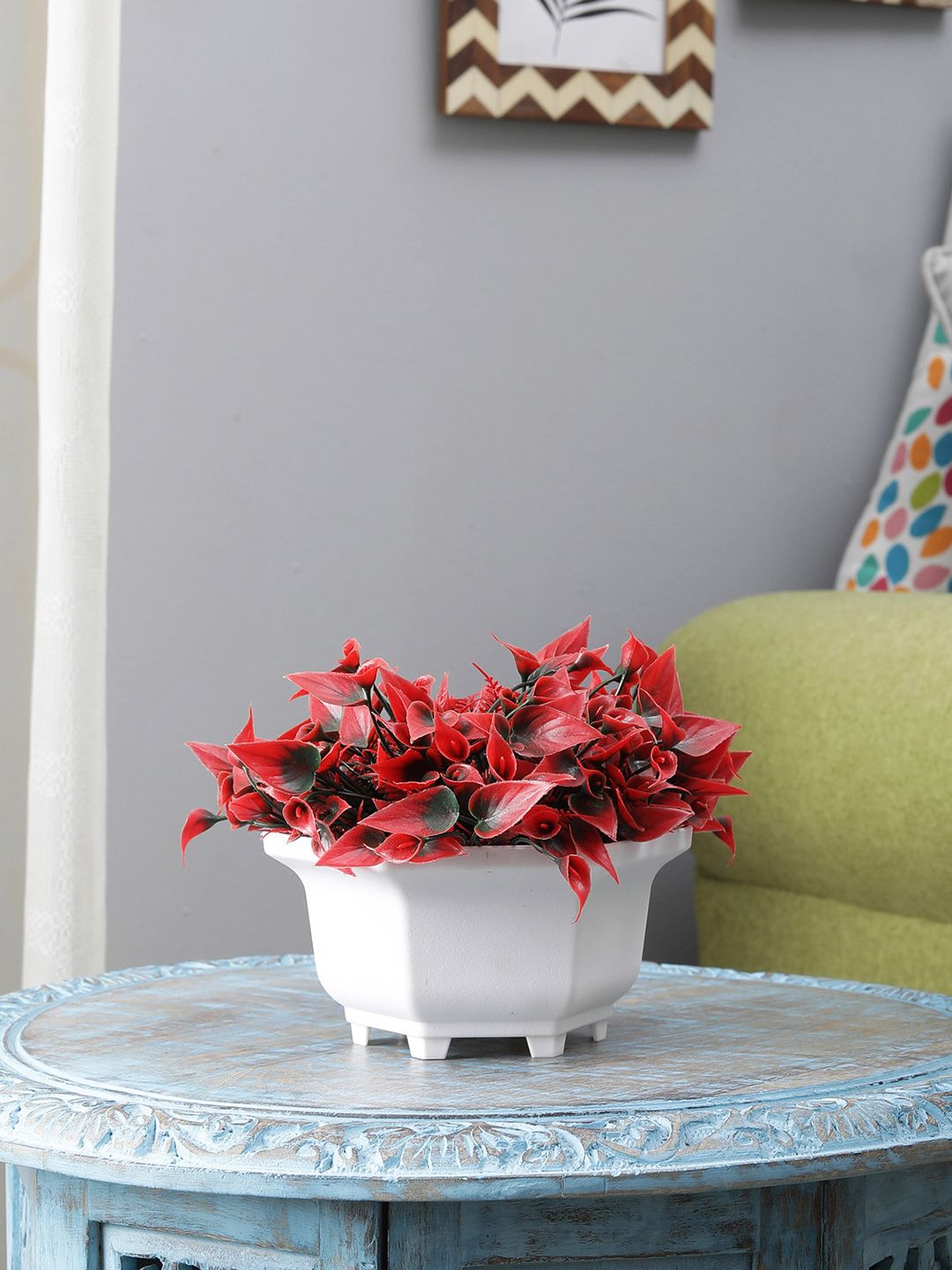 FOLIYAJ Red Artificial Plant With White Pot Price in India