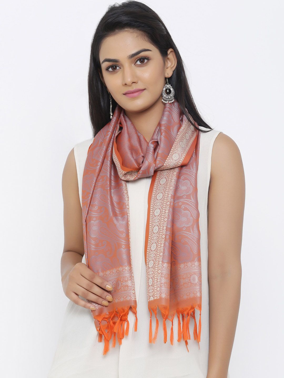 SOUNDARYA Women Orange Woven Design Stole Price in India