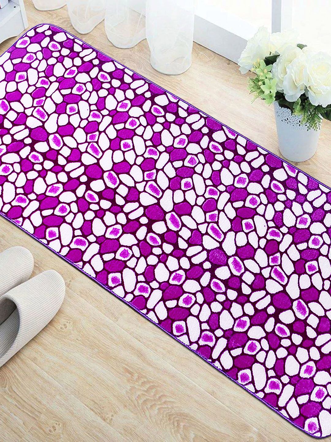 Status Purple & White Printed Rectangular Super Soft Non-Slip Mink Floor Runner Price in India