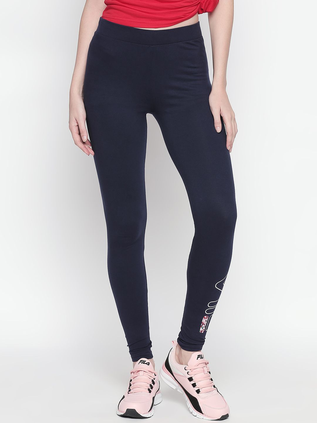 FILA Women Navy Blue Slim Fit Printed Tights Price in India