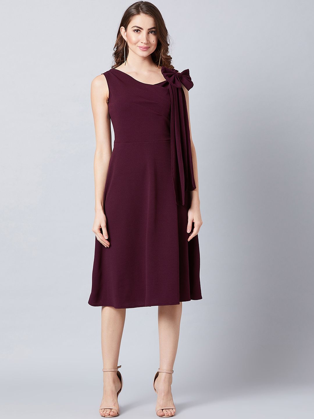 Athena Women Burgundy Solid Fit and Flare Dress Price in India