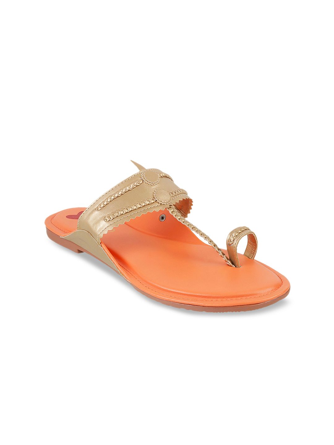 Metro Women Gold-Toned Textured T-Strap Flats Price in India