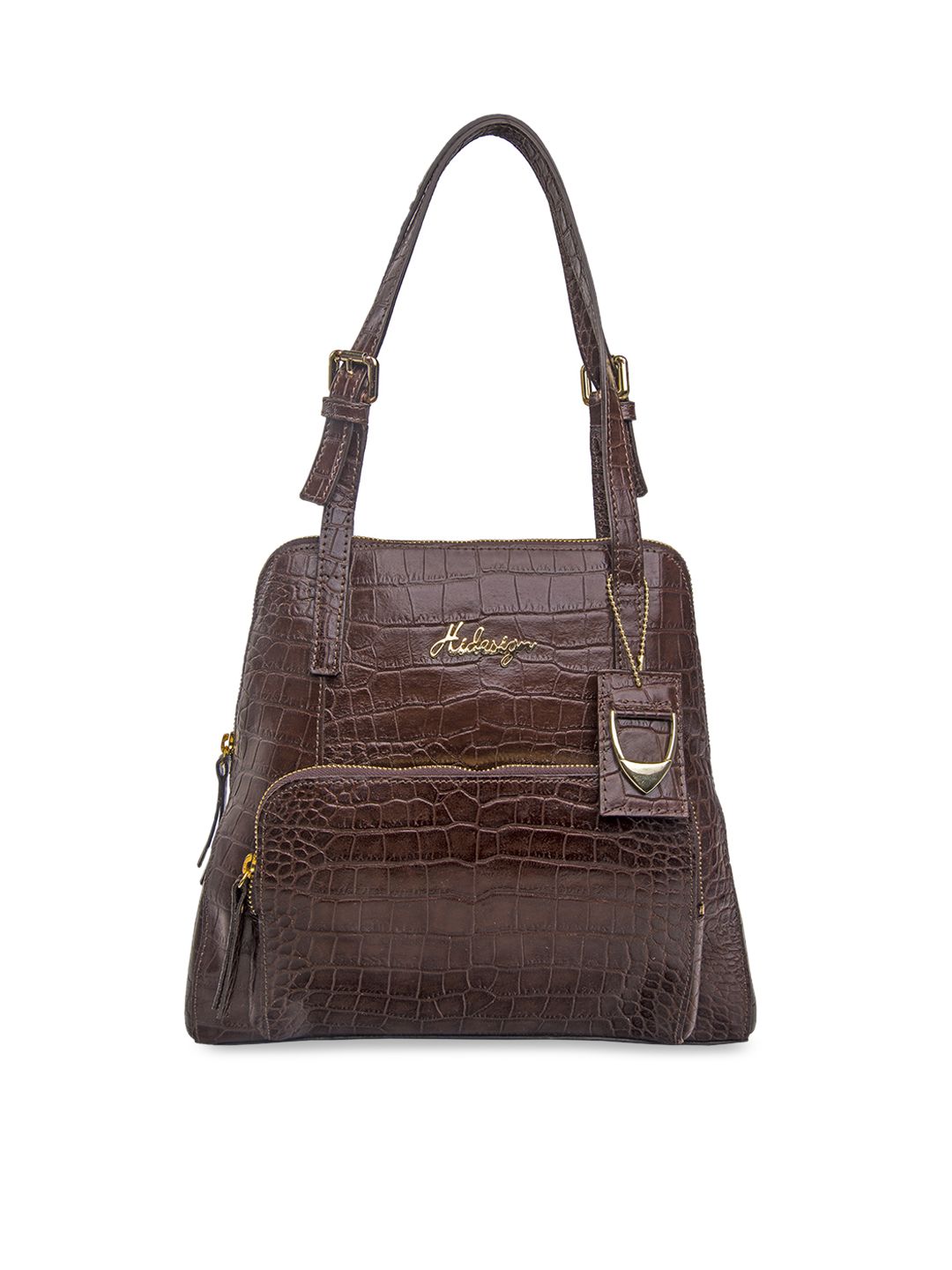 Hidesign Brown Crocodile Skin Textured Leather Shoulder Bag Price in India