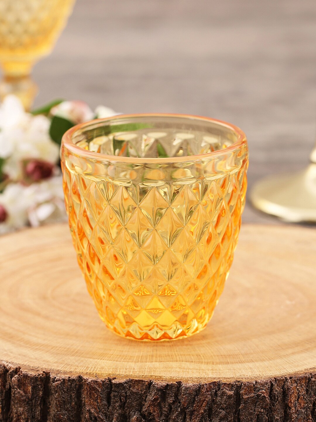 Pure Home and Living Set of 6 Yellow Textured Glass Price in India