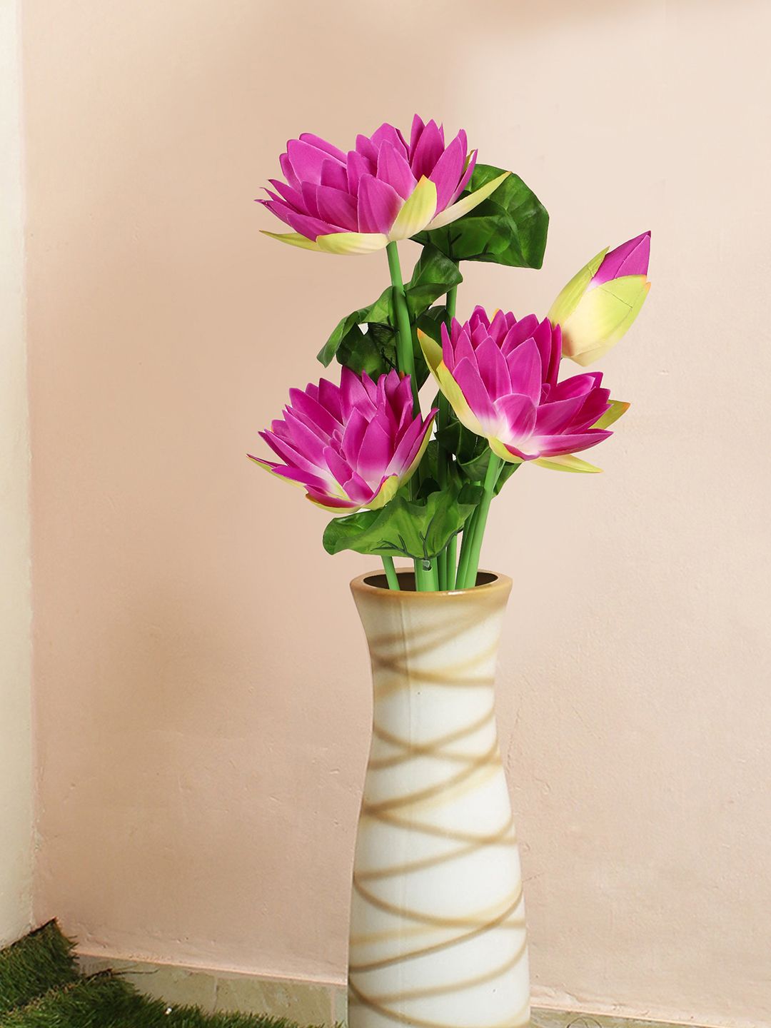 TIED RIBBONS Rose-Coloured & Green Lotus Lily Flower Artificial Flower Stick Price in India