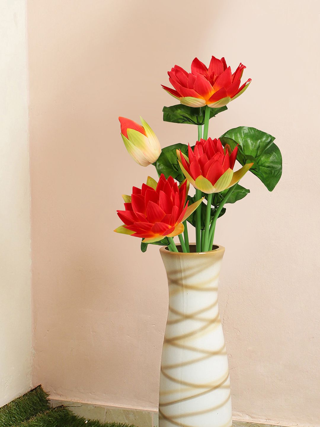 TIED RIBBONS Red & Green Lotus Lily Flower Artificial Flower Stick Price in India