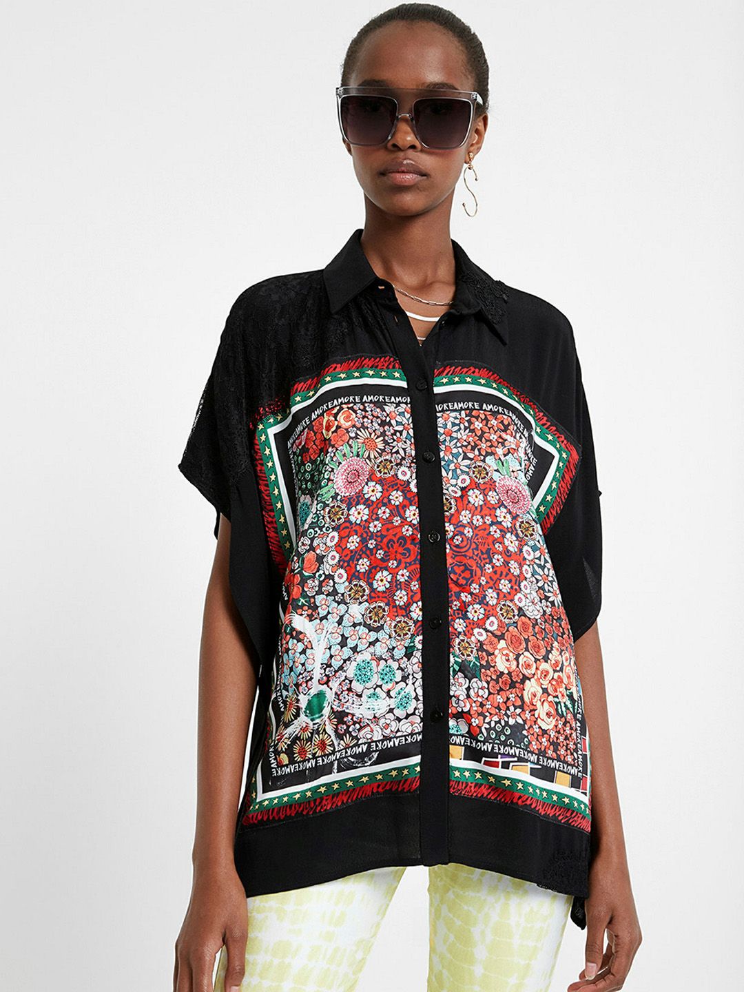 Desigual Women Black & Red Slim Fit Printed Casual Shirt