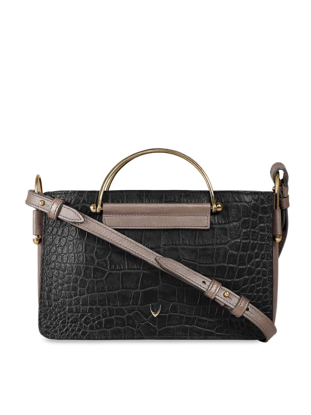 Hidesign Black Crocodile Skin Textured Leather Handheld Bag Price in India