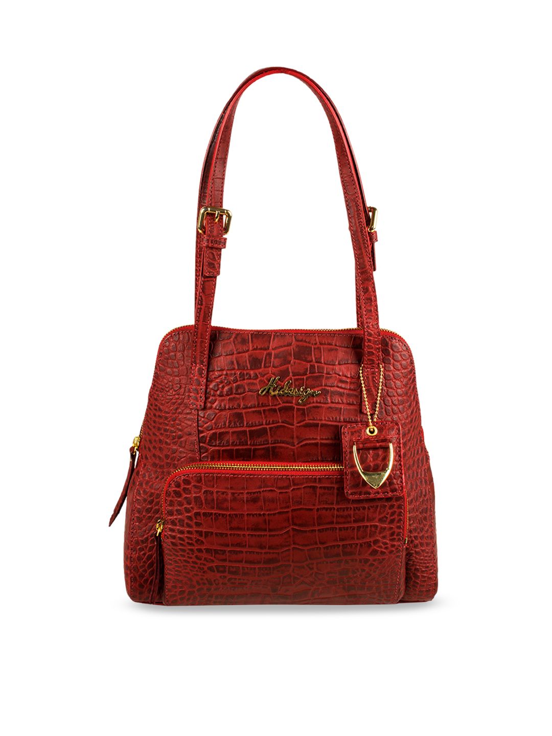 Hidesign Maroon Crocodile Skin Textured Leather Shoulder Bag Price in India