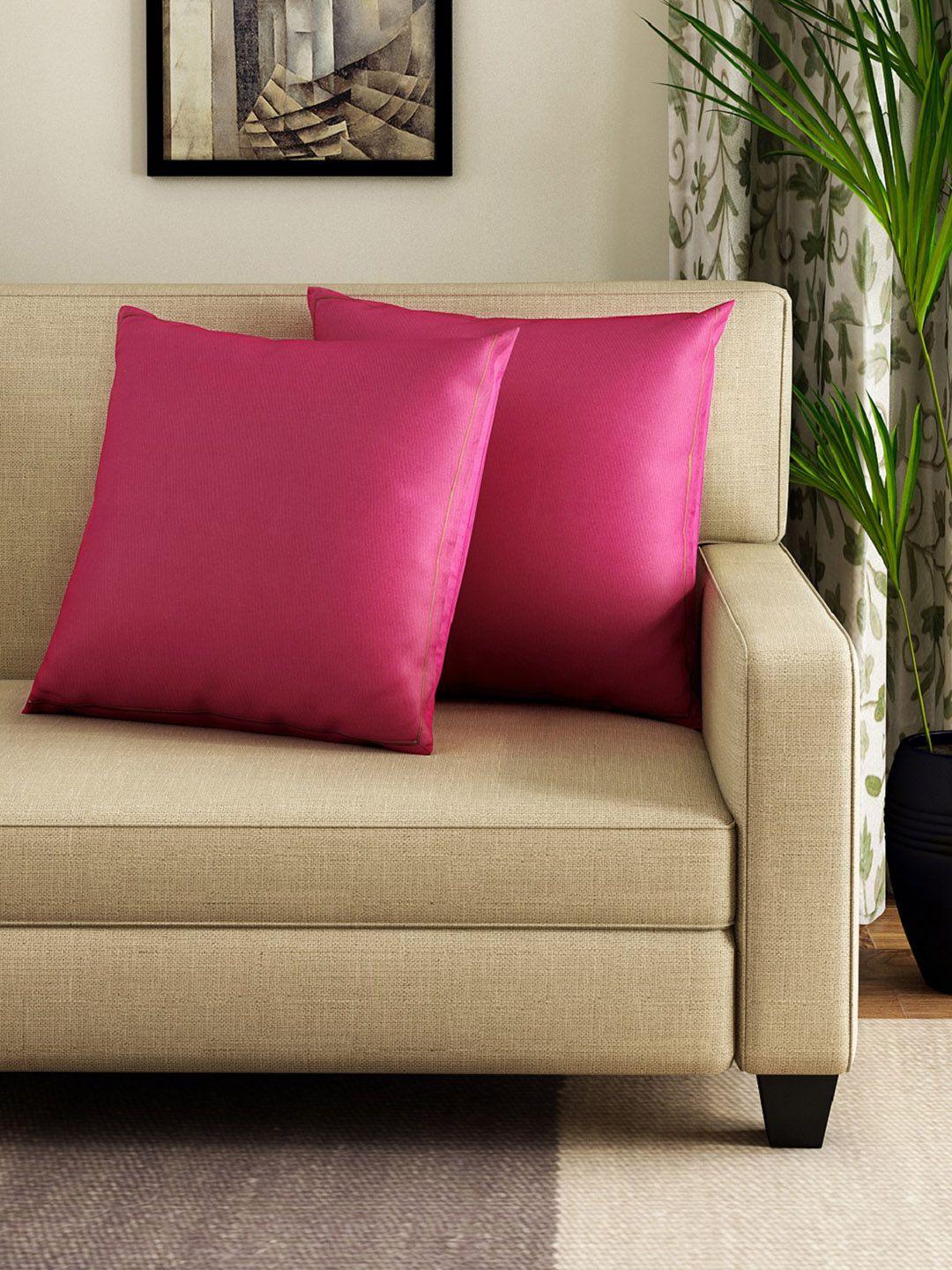 SWAYAM Magenta Set of 2 Solid Square Cushion Covers Price in India