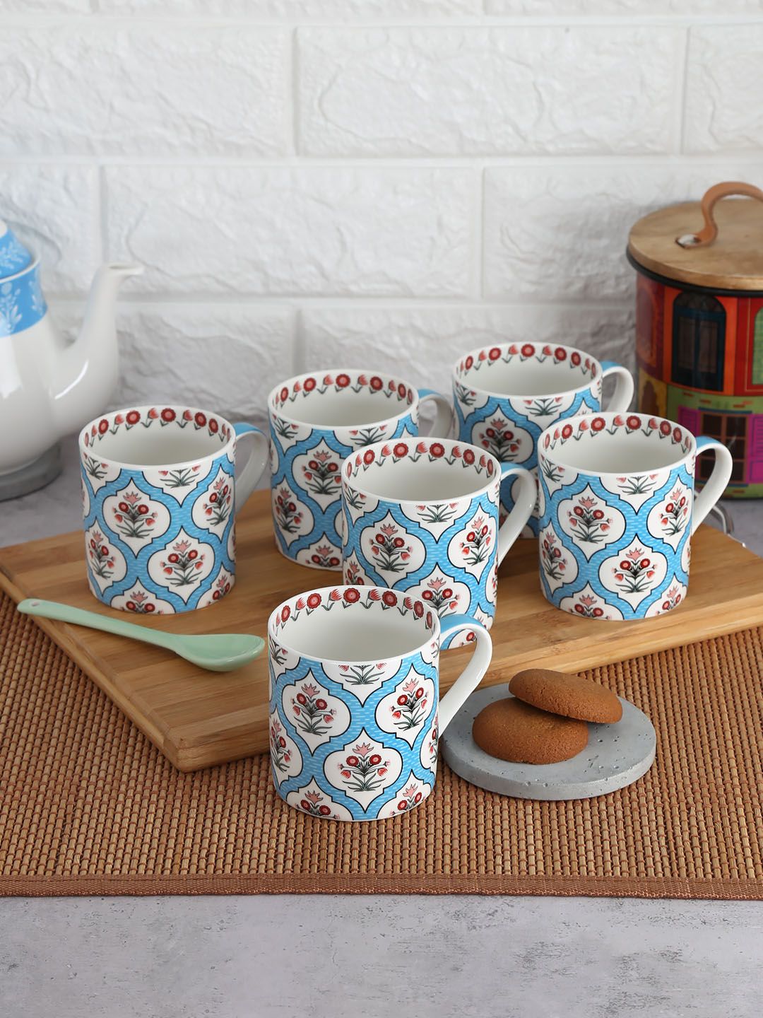 India Circus by Krsnaa Mehta Set Of 6 Blue & White 6-Pieces Printed Bone China Cups Set Price in India