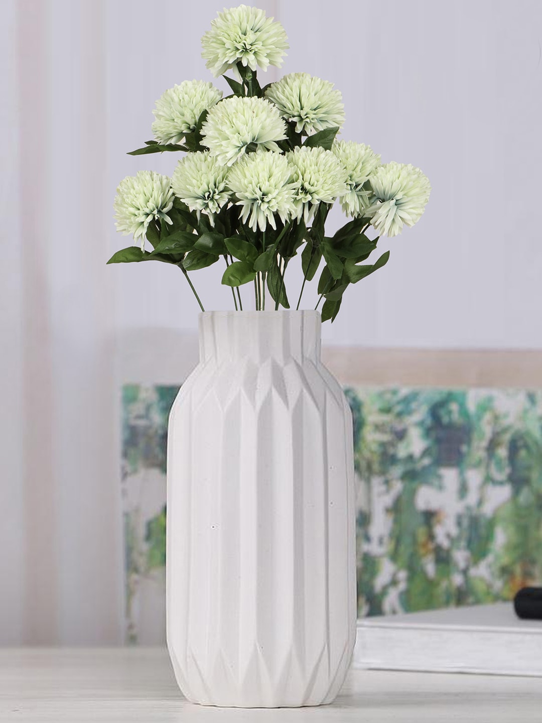 TIED RIBBONS White & Green Chrysanthemum Artificial Flower Stick Price in India