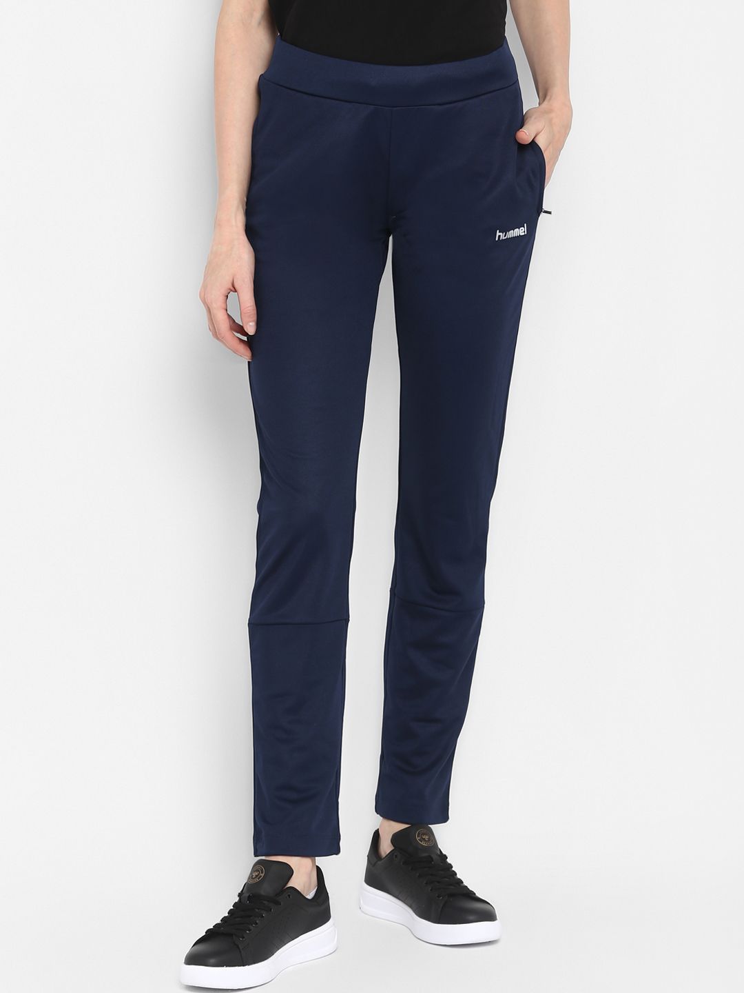 Hummel Women Navy Blue Solid Pure Polyester Track Pants Price in India