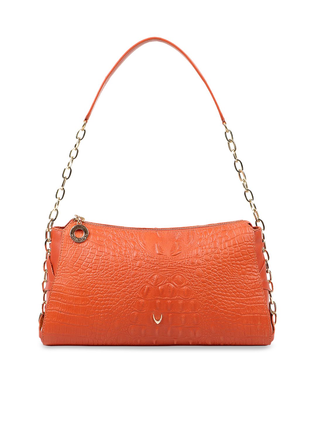 Hidesign Orange Crocodile Skin Textured Leather Shoulder Bag Price in India
