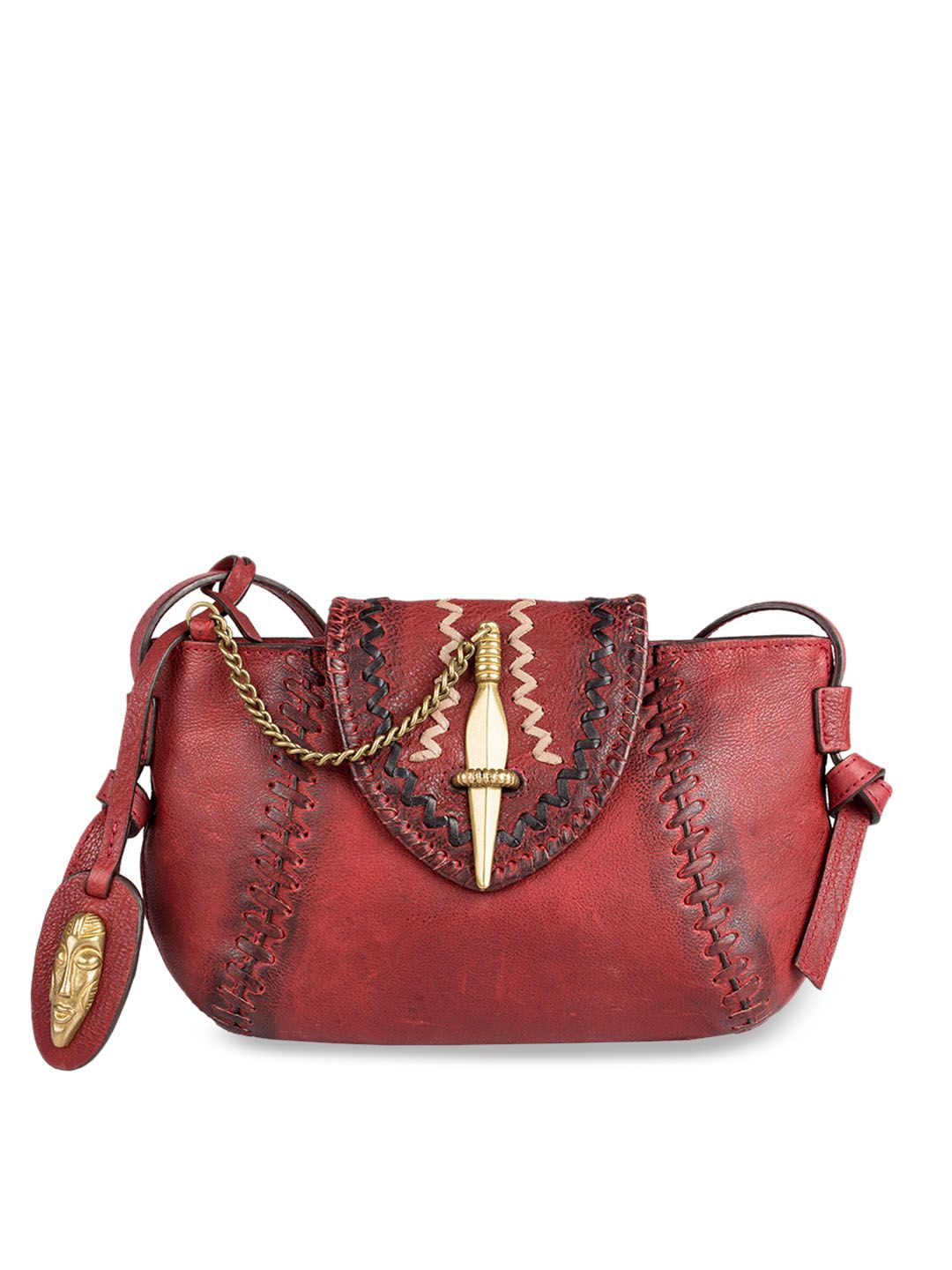 Hidesign Red Solid Leather Sling Bag Price in India