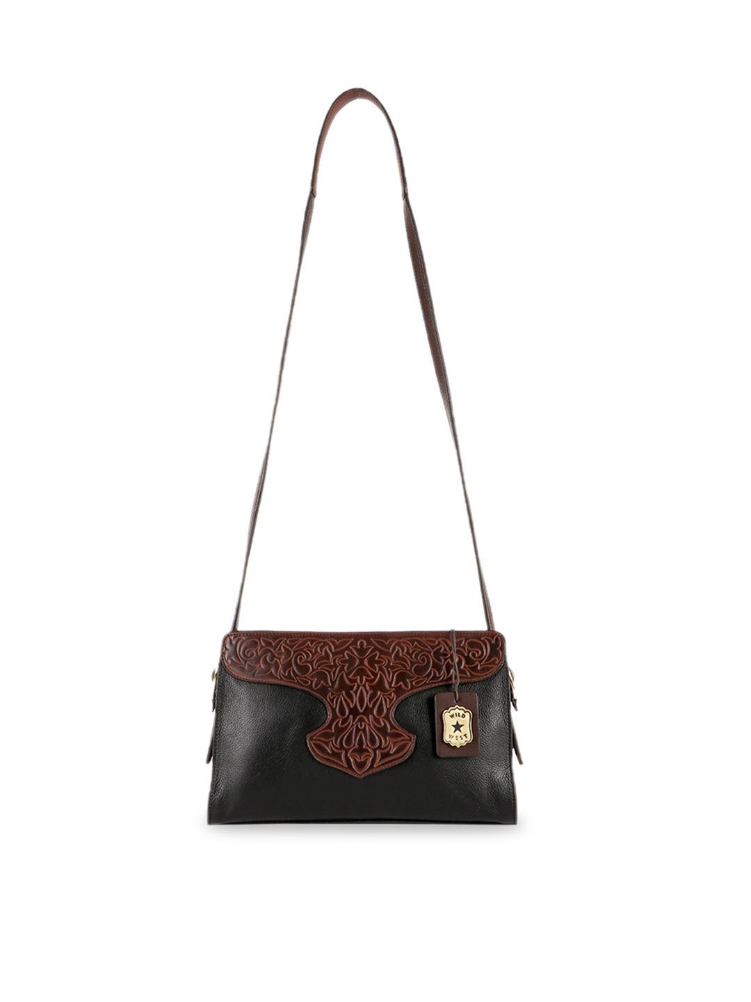 Hidesign Black & Brown Textured Leather Sling Bag Price in India