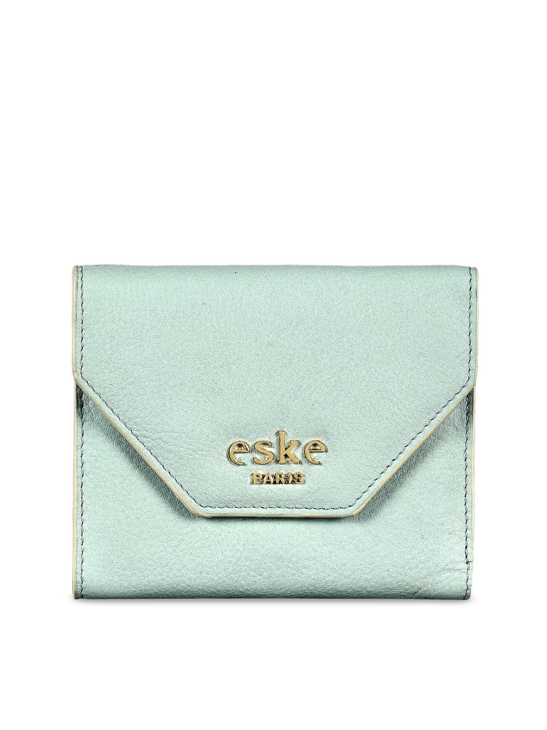 Eske Women Turquoise Blue Solid Leather Three Fold Wallet Price in India