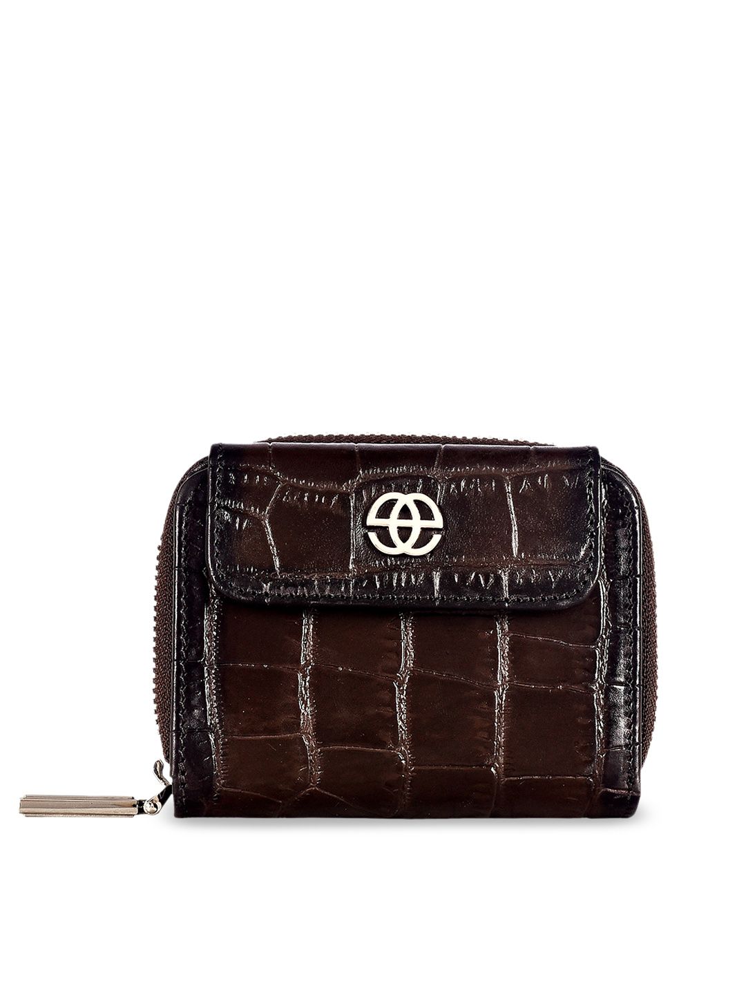 Eske Women Coffee Brown Crocodile Skin Printed Zip Around Genuine Leather Wallet Price in India