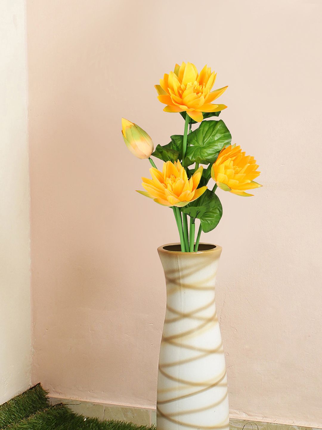 TIED RIBBONS Yellow & Green Lotus Lily Flower Artificial Flower Stick Price in India