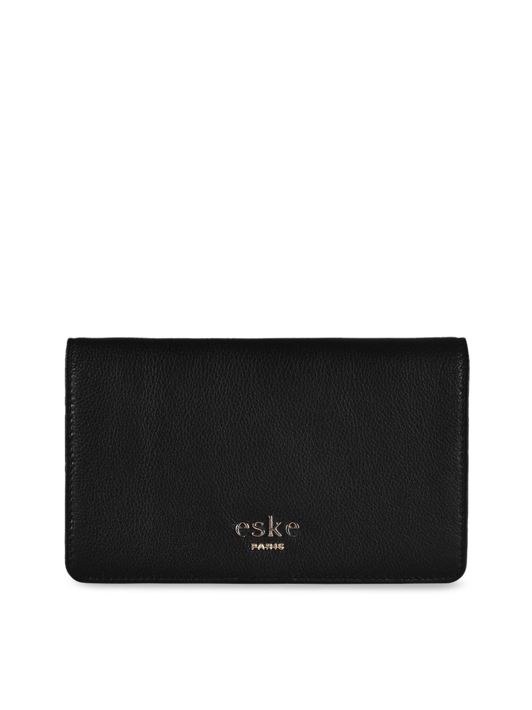 Eske Women Black Solid Leather Two Fold Wallet Price in India