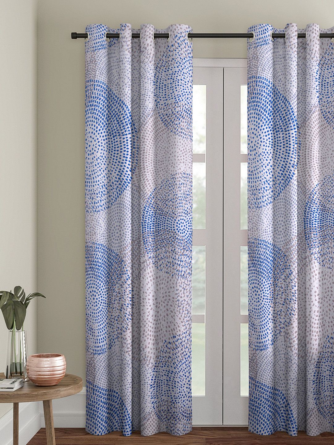 ROMEE Blue & Off-White Single Black Out Door Curtain Price in India