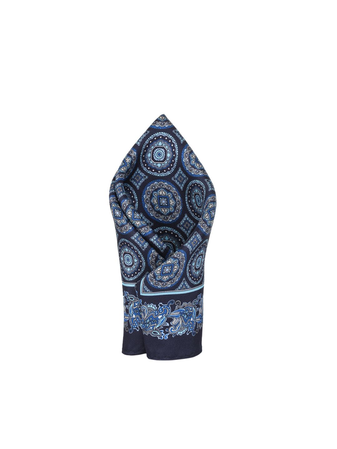 Alvaro Castagnino Men Blue & Black Printed Silk Pocket Square