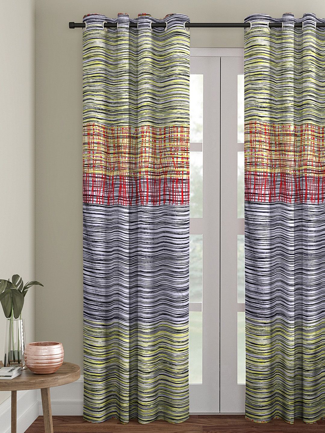 ROMEE Multicoloured Printed Single Black Out Door Curtain Price in India