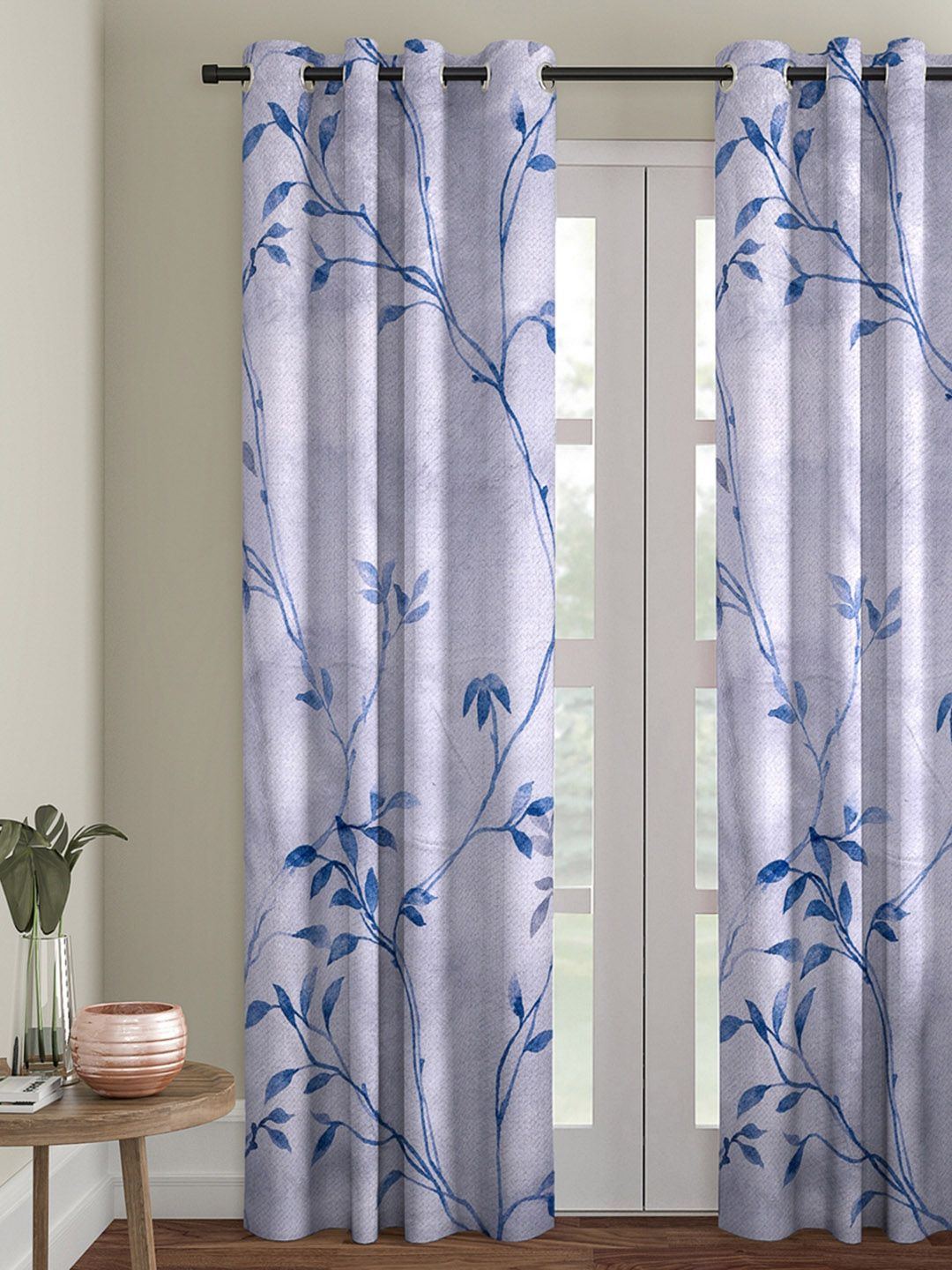 ROMEE Blue & Off-White Single Black Out Velvet Door Curtain Price in India