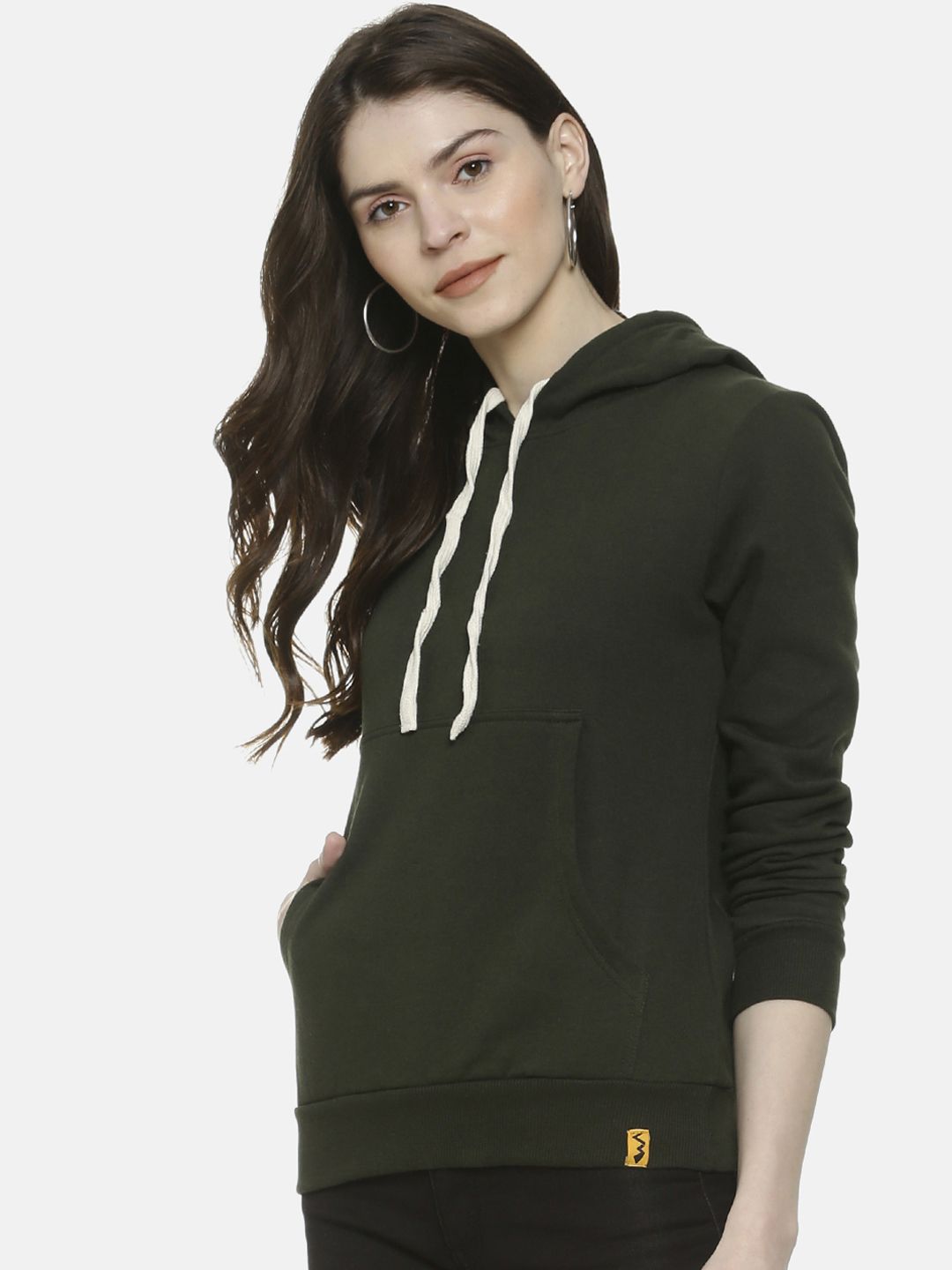 Campus Sutra Women Green Solid Hooded Sweatshirt Price in India