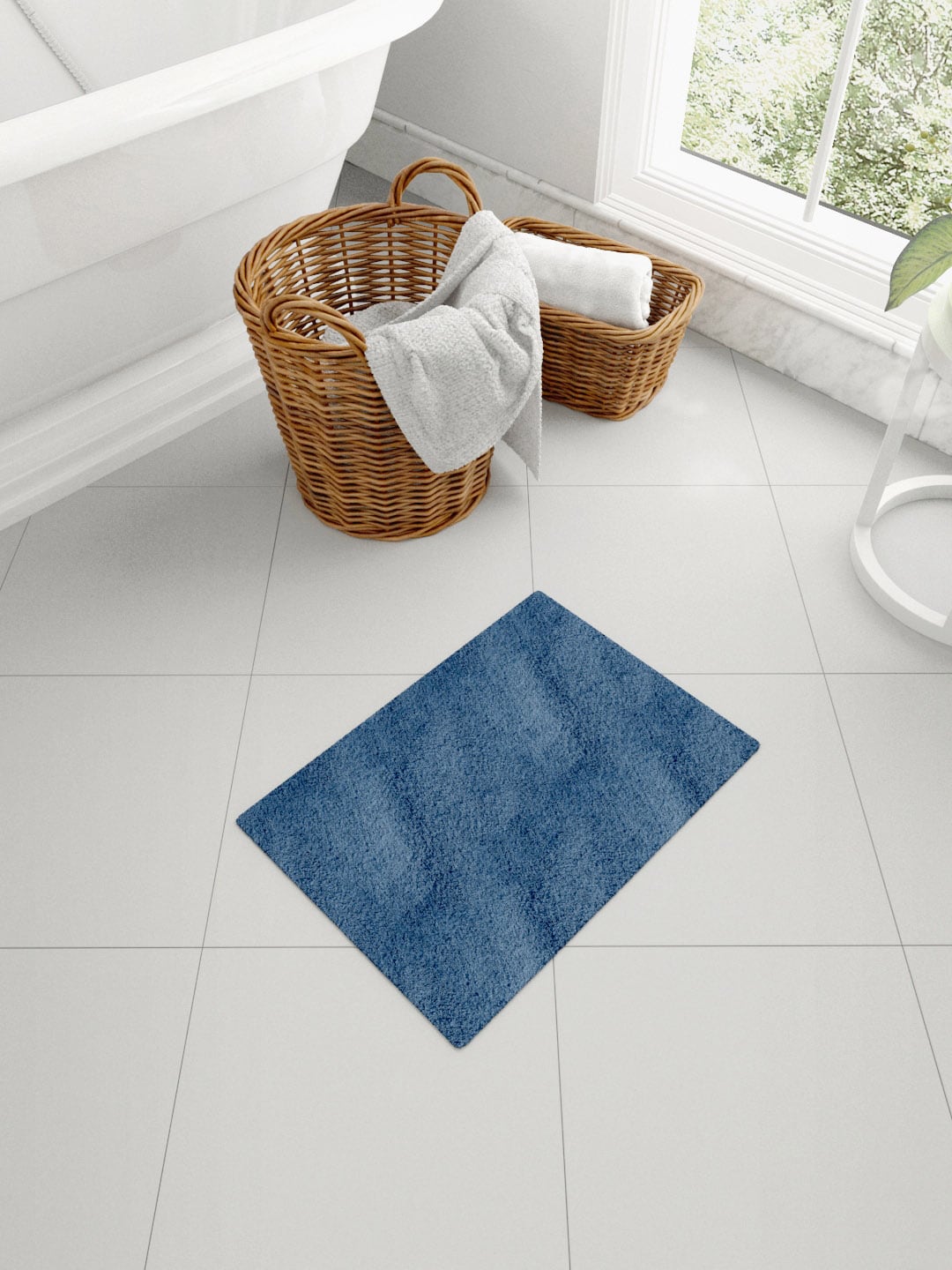 MARK HOME Navy Blue Solid Anti-Skid Bath Rug Price in India