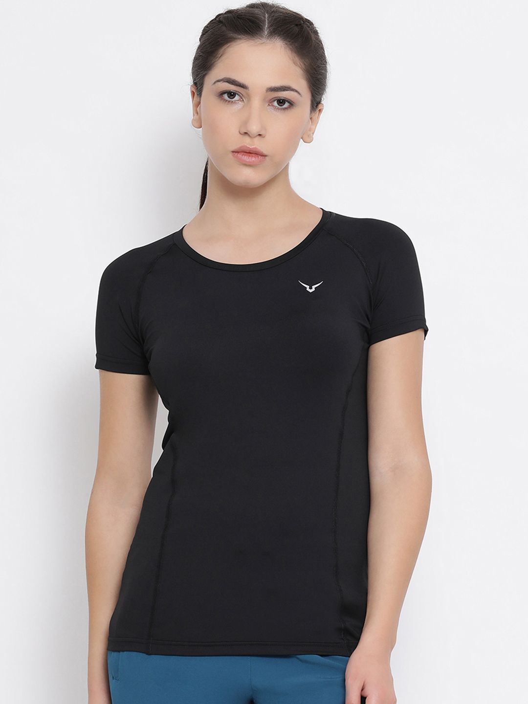 Invincible Women Black Solid Round Neck T-shirt Price in India